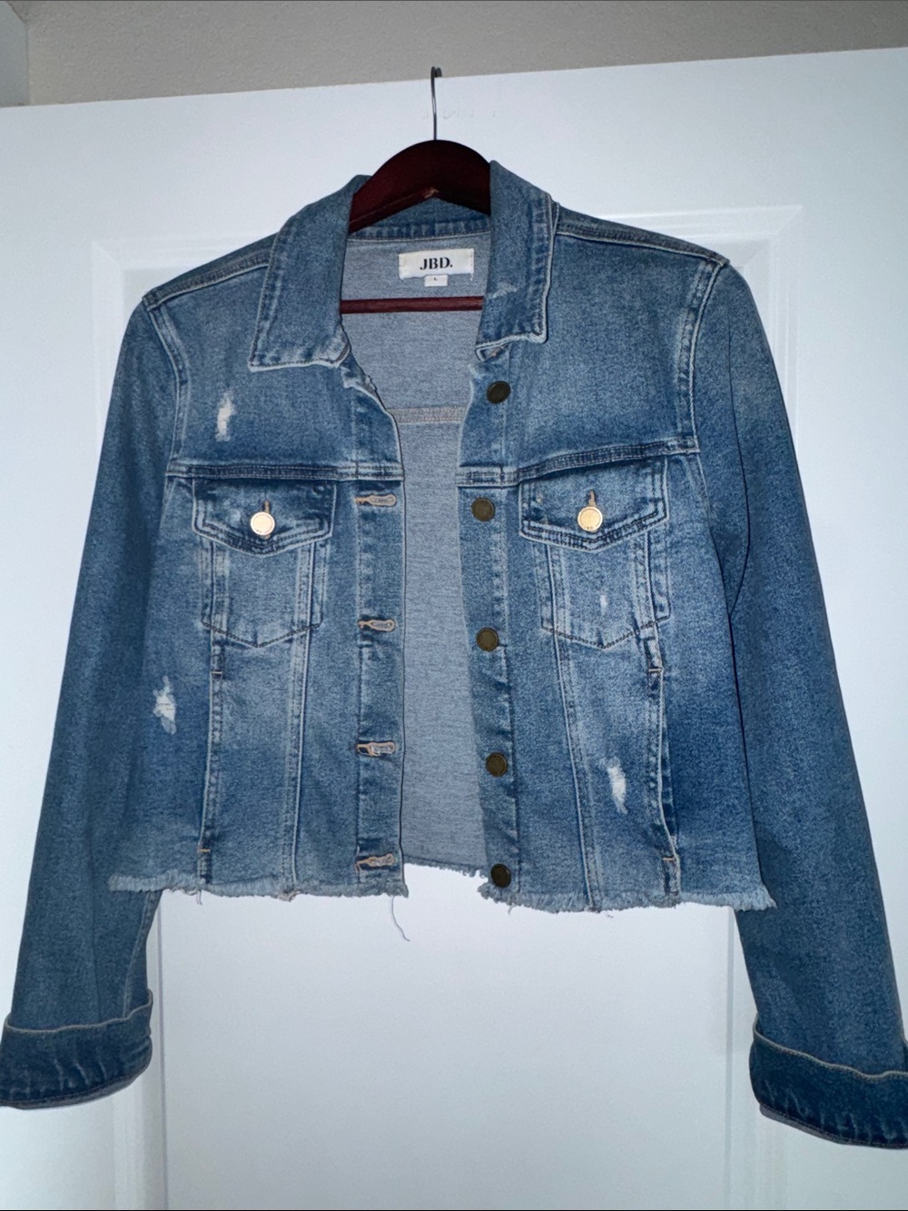 pistola Distressed Medium Blue Cropped Denim Jacket